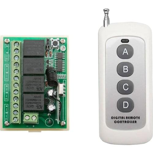 DC 12V 4CH Relay Receiver Transmitter RF Remote Control Switch Wireless Controller 315/433 Long Range Remote Switch 50-1000m
