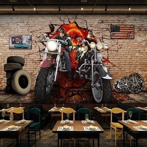 Retro Nostalgic Motorcycle Graffiti Brick Wall Street Art Mural Custom 3D Photo Wallpaper For Bedroom Walls Restaurant Bar Decor