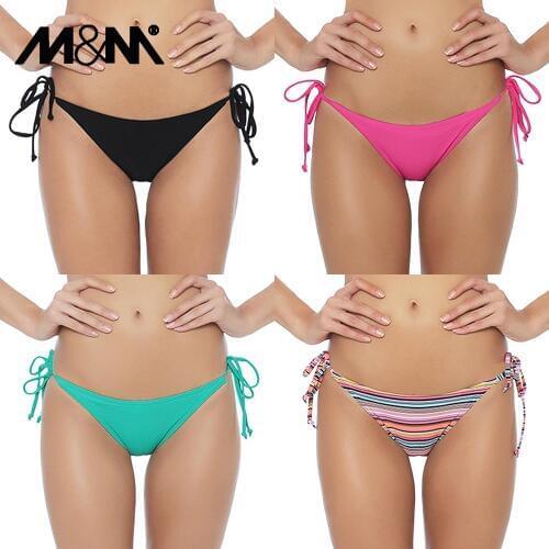M&M Women Sexy Tie Side Bikini Bottom Cheeky Women Low Waist Print Bikini Bottom 2019 Swimwear Swim Briefs Sport Shorts B603