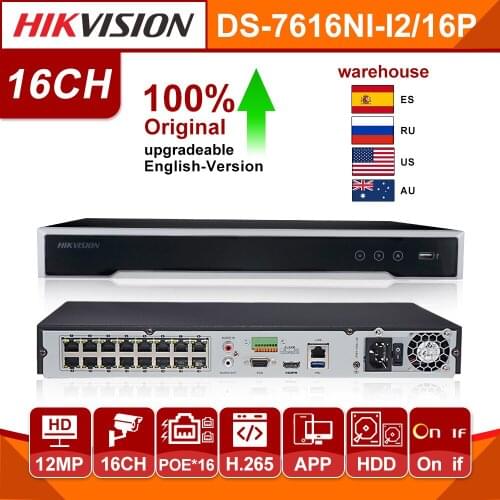 Hikvision Original 16CH 4K POE NVR Network Video Recorder DS-7616NI-I2/16P 16 Channel NVR 12MP CCTV Surveillance Video Recorder