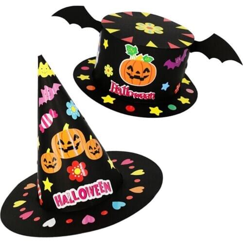 2Pcs Halloween DIY Hat Handmade Toys For Kids Children Cartoon Party Decoration Hats Paper Cap Crown Crafts Toy Christmas Supply