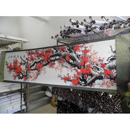 250CM large Huge - TOP foreign business gift Home OFFICE SHOP WALL Decorative art Plum blossom bird FENG SHUI silk painting