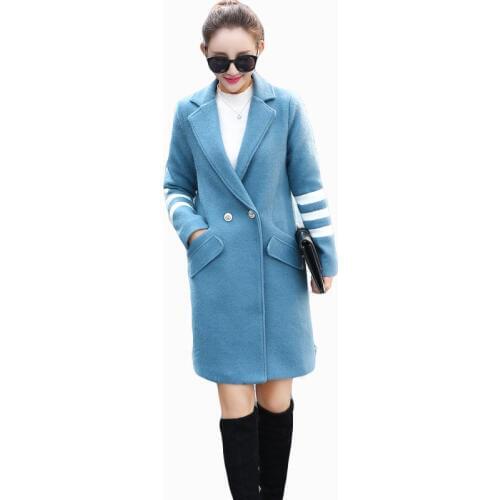 Hot sale 2017 women autumn&winter windbreaker trench V-neck mid-length women woolen coat solid high quality overcoats ZL762