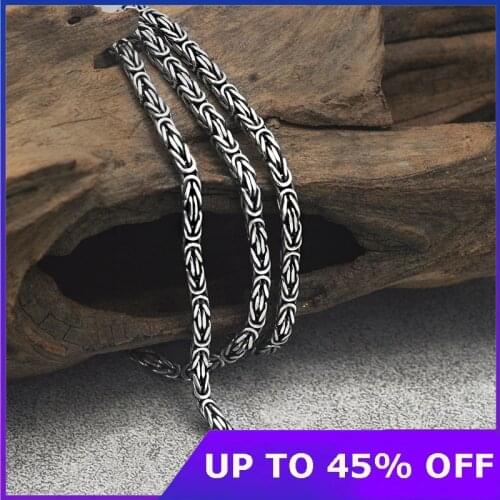 Solid 925 Sterling Silver 2.5mm Chain Necklace Handmade Thai silver Vintage Retro Jewelry Gift for Men Women