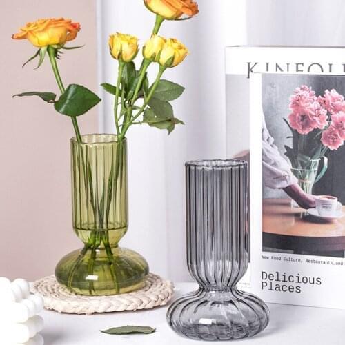 Vase Home Decor Flower Pots Decorative Living Room Decoration Glass Container Transparent Striped Crystal Hydroponic Ornaments