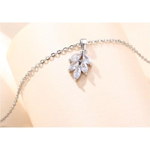 Vintage Titanium Steel Chain Wedding Necklace Dainty Tree Leaf Pendant Necklace White Zircon Geometric Stone Necklaces For Women