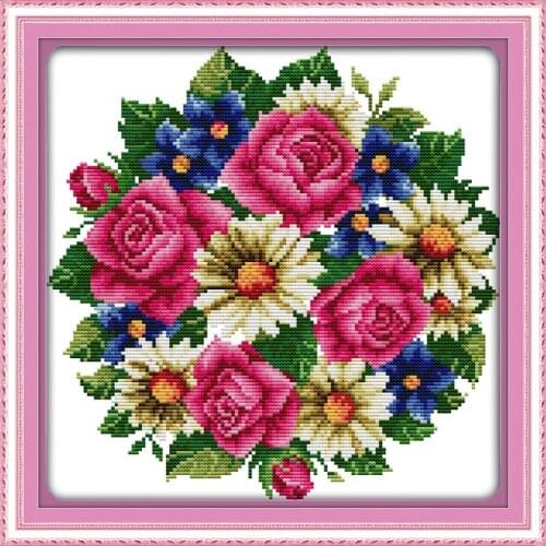 All flowers bloom together-rose cross stitch kit flower 14ct printed fabric canvas stitching embroidery DIY handmade needlework