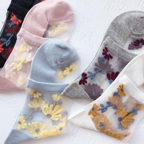 WomenS Summer Small Daisy Socks Trendy Glass Silk Stitching WomenS Sexy Socks Breathable And Light-Weight Satin Tide Socks