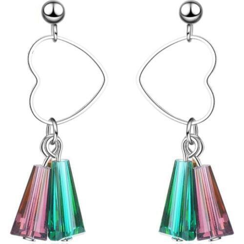 KOFSAC New Fashion Colorful Crystal Sweet Love Heart Rainbow Earring 925 Sterling Silver Earrings For Women Wedding Jewelry Gift