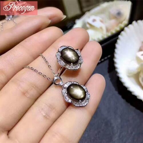 Natural starlight Sapphire Jewelry sets for Women Ladies gift 7x9mm Genuine Gemstones 925 Sterling silver New fine Jewelry #211