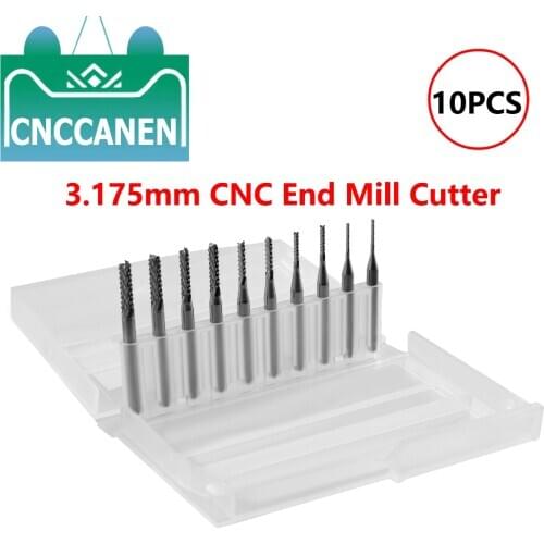 10pcs 3.175mmx 1MM, 1.5MM, 2MM, 2.5MM, 3.0MM Diameter CNC End Mill Cutter Mini PCB Carbide Router Bits Kit Set For Milling Tools