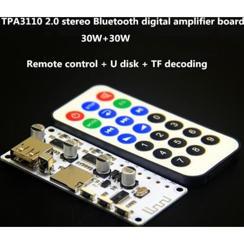 2 * 30W 2.0 Channels DC16V TPA3110 Stereo Bluetooth Digital Amplifier Board Remote/U Disk/TF Decoding