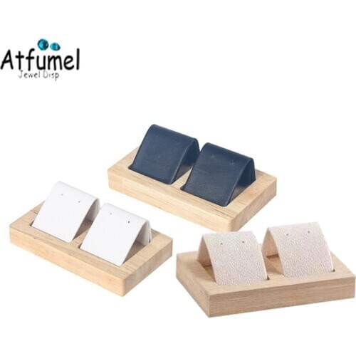 Solid Wood 2Pair Earrings Display Stand Portable White Black Beige Velvet insert Earring Holder Eardrop Organizer Showcase Tray