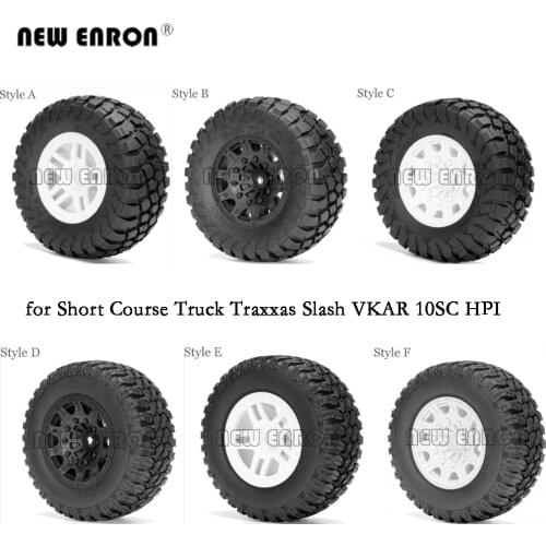 4Pcs Plastic Wheels Rim & 110mm/108mm RC Tires Tyre for 1/10 RC Crawler Car Part Short Course Truck Traxxas Slash VKAR 10SC HPI