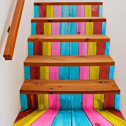 6pcs Self-adhesive 3D Stairs Wall Stickers Color Wood Grain 100cm Home Decoration Waterproof PVC Tile Sticker Hotel Wallpapers