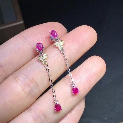 925 Natural Ruby Earrings Line Fine Jewelry Trendy Women Party New Gift with Free Shipping
