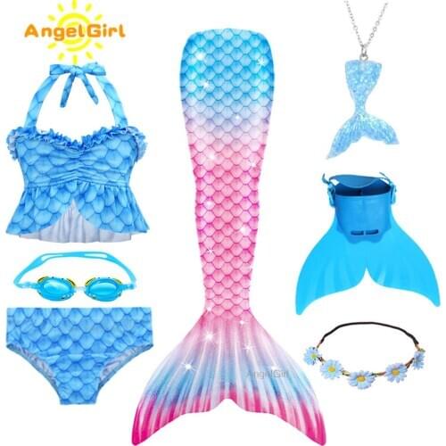 AngelGirl Gorgeous Girl Swimming Mermaid Tail With Bikini Mermaid Princess Copslay Costume Child Party High-elastic Summer Dress