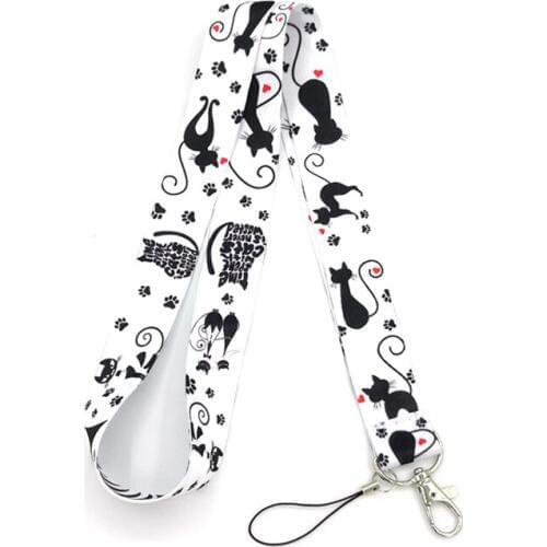 100pcs RE249 Black cat kids cartoon Neck Lanyard keychain Mobile Phone ID Badge Holder Rope Key Chain Keyrings cosplay Accessory