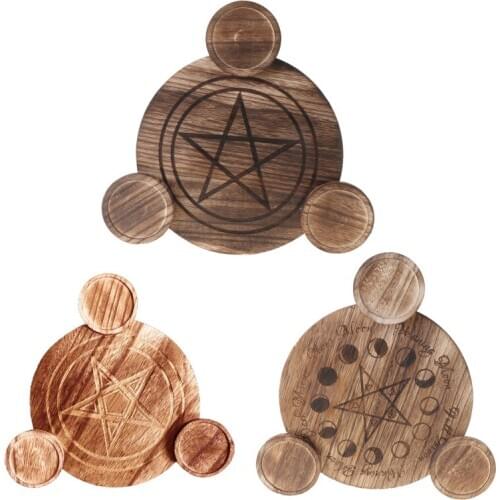 Wooden Candle Holder Astrology Pentacle Altar Plate Divination Magic Candlestick Table Energy Ornaments
