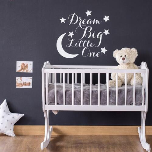 Dream Big Little One vinyl Decal Nursery Wall sticker Nursery Decor Star Wall Decals Baby Nursery Wall Quote Bedroom Decor G378