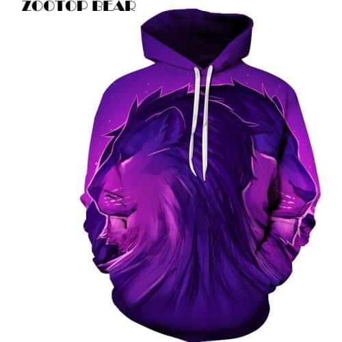 Purple Lion Printed Hoodies Men Women Sweatshirt Unisex 6XL Pullover Novelty Streetwear 3D Outwear Quality Brand Pullover Coat