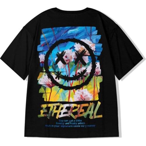 Oversized T Shirts Smile Picture Print T-shirt Hip Hop Cotton Half Sleeve Tops Tees Casual Streetwear Men Clothing Drop Shipping