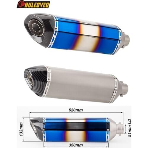 ID:51mm L:520mm Universal Motorcycle Exhaust Muffler Carbon Exhaust Escape Pipe DB Killer for TMAX530 F800GS F850GS NMAX CBR500