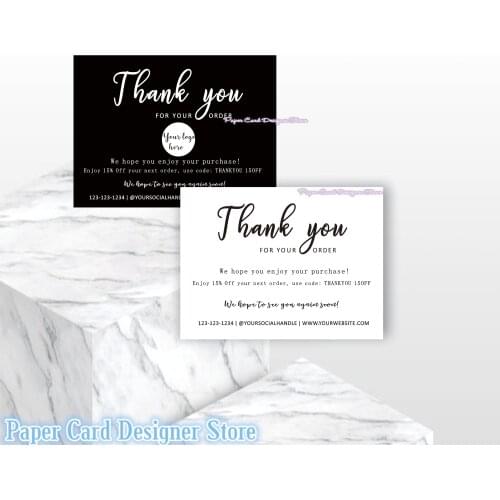 Customized Printable Business Thank You Card Black/White Style 4×6 Size Card Thank You For Your Order Purchase Package Inserts