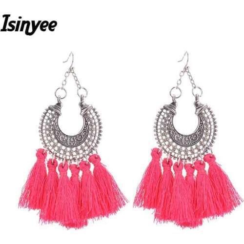 ISINYEE Bohemian Silk Tassel Earrings For Women Girl Handmade Tibetan Silver Statement Jewelry Brincos Fashion Tassle Earring