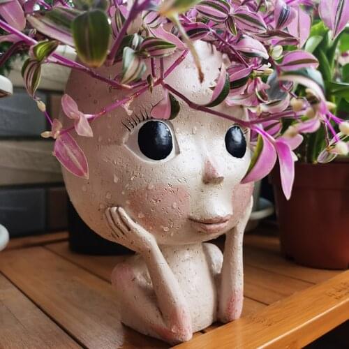 Amazing Face Green Planter Dried Flower Handmade Vase Porch Arts Crafts Home Decor Garden Balcony Ornaments Big eyes