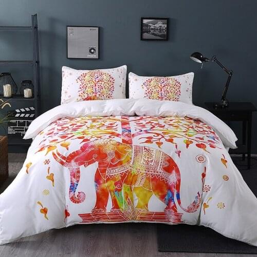 3 Piece Duvet Cover Set Elephant Print Bedding Set with 2 Pillow Case White Comfortable Soft Light Fiber Bedspread Cover