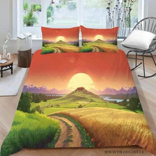 Cartoon Bedding Set Farmland Print 3D Natural Duvet Cover For Kids King Twin Full Double Single Queen Bed Set Sunset