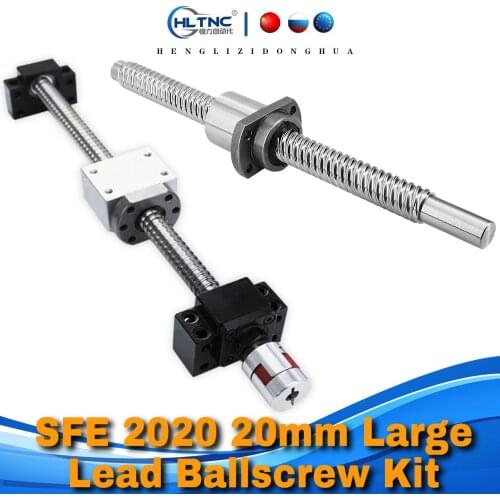 20mm SFE2020 Large Lead Ball Screw Kit with DSG2020 Nut Housing BKBF15 End Support and Coupling for CNC xyz Axis Milling for CNC