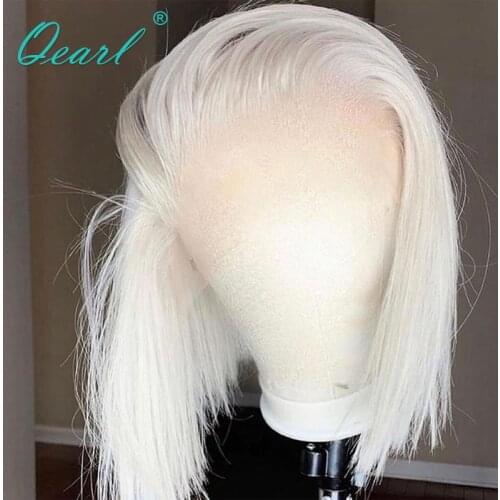 Short Bob Straight Human Hair Wig White Blonde Lace Frontal Wigs for Women Pink Red Grey Colored Virgin Hair 13x1 150% Lace Part