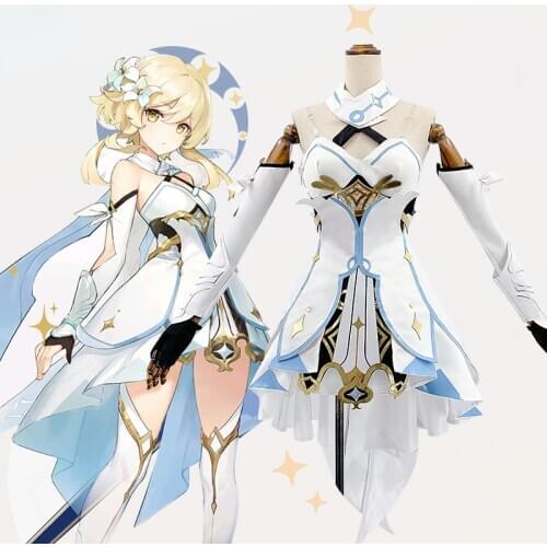 Game Genshin Impact Lumine Cosplay Costumes Uniform Wig Set Traveler Aether Role Play Costume Synthetic Hair Halloween Carnival