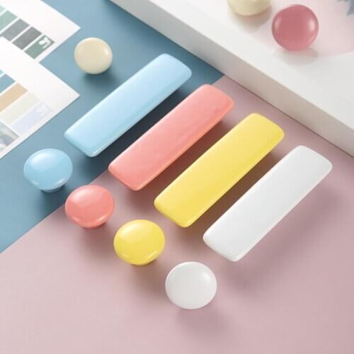 Candy Color Ceramic Round Cabinet Wardrobe Drawer Cupboard Knob Pull Handle Round Shape Durable Easy Installation Cabinet Knob