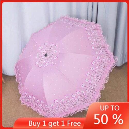 Fresh Princess Lace Lace Sun Protection Thermal Insulation Sun Umbrella Female Sun Umbrella Female Three Folding Rain and Rain