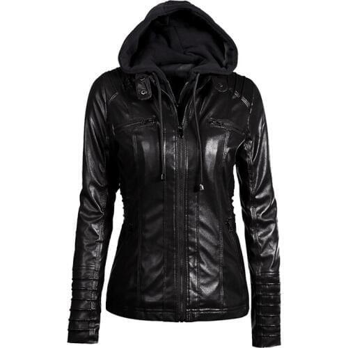 Faux Leather PU Female Jacket Coat Women Hoodies Winter Moto Leather Jacket Turn Down Collor Ladies Zipper Outerwear Plus Size