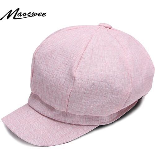 Summer new womens linen octagonal hat mens painter artist newspaperboy hat wild four color shade ladies beret