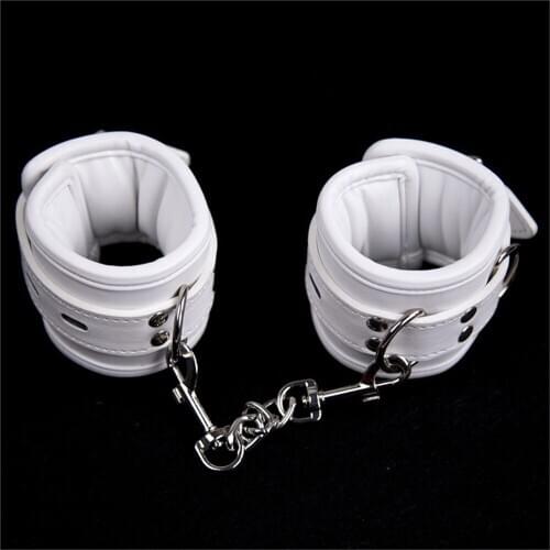 Loverkiss Sexy White Faux Leather Handcuffs or Ankle Cuffs Slave Sex Game Fetish Toys Sex Bondage Restraints Sex Products