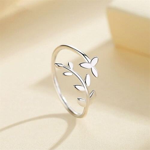 Fashion Simple Olive Leaf Ring Silver Plated Opening Adjustable Index Finger Ring Elegant Art Womens Leisure Party Jewelry