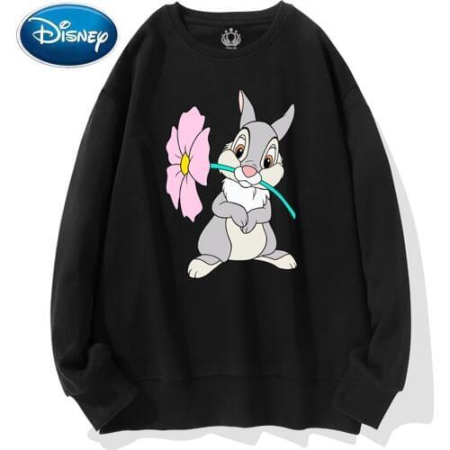 Disney Chic Fashion Bambi Rabbit Floral Cartoon Print Jumper Sweatshirts O-Neck Women Long Sleeve Casual Loose Tops 9 Colors