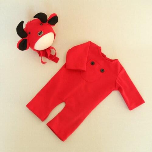 Newborn Boy Soft Stretch Red Cow Romper Baby Photography Props Red Sewing Overall Outfit Sweet Infant Clothes Fabric Photo Shoot