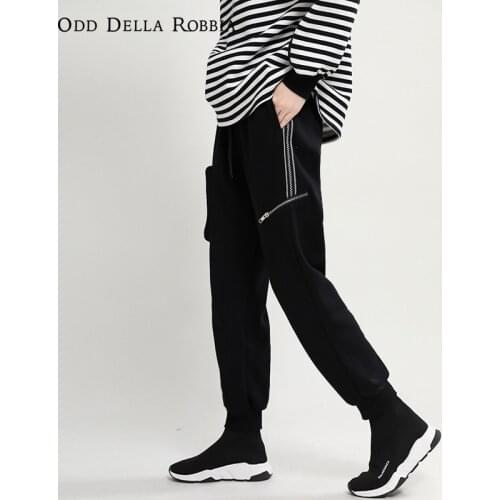 OddDellaRobbia New Women Slim-Fit Trousers Streetwear Personalized Zipper Pocket Drawstring Elastic Waist Trousers Overalls 1674