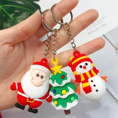 New Year Gifts Merry Christmas Navidad Christmas Decoration Stereo Key Chain Santa Claus Elk Snowman Keychain Xmas Noel KeyRing