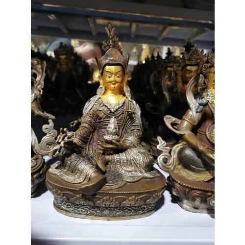 Wholesale Buddhist supplie Tibet temple Buddhism HOME family protection Padmasambhava Guru Rinpoche silvering Buddha statue