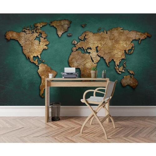 Custom 3D mural wallpaper retro crack world map background wall decorative painting