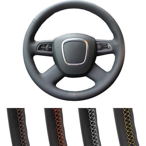 DIY Customized Car Steering Wheel Cover For Audi Old A4 B7 B8 A6 C6 2004-2011 Q5 2008-2012 Q7 Auto Leather Steering Wrap