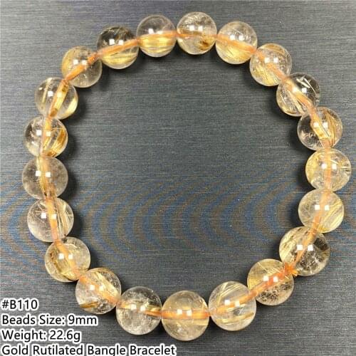9mm Top Natural Gold Rutilated Quartz Bracelet Bangle For Women Men Brazil Beads Wealth Gift Crystal Stone Stretch Jewelry AAAAA