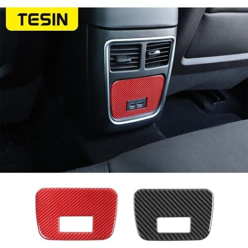 TESIN Interior Mouldings Carbon Fiber Car Rear Air Vent Outlet Decoration Cover Stickers For Dodge Charger 2015+ Accessories